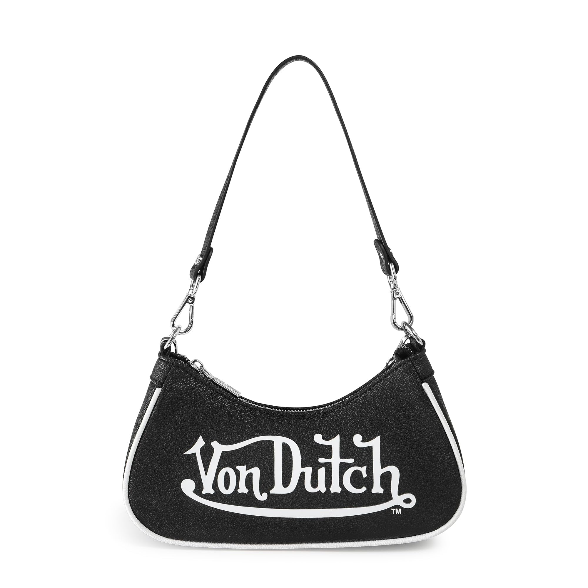 Von Dutch Purse Shoulder Bag, Women's Shoulder Handbags Logo Print and Gold or Silver Chain with Wrench Charm
