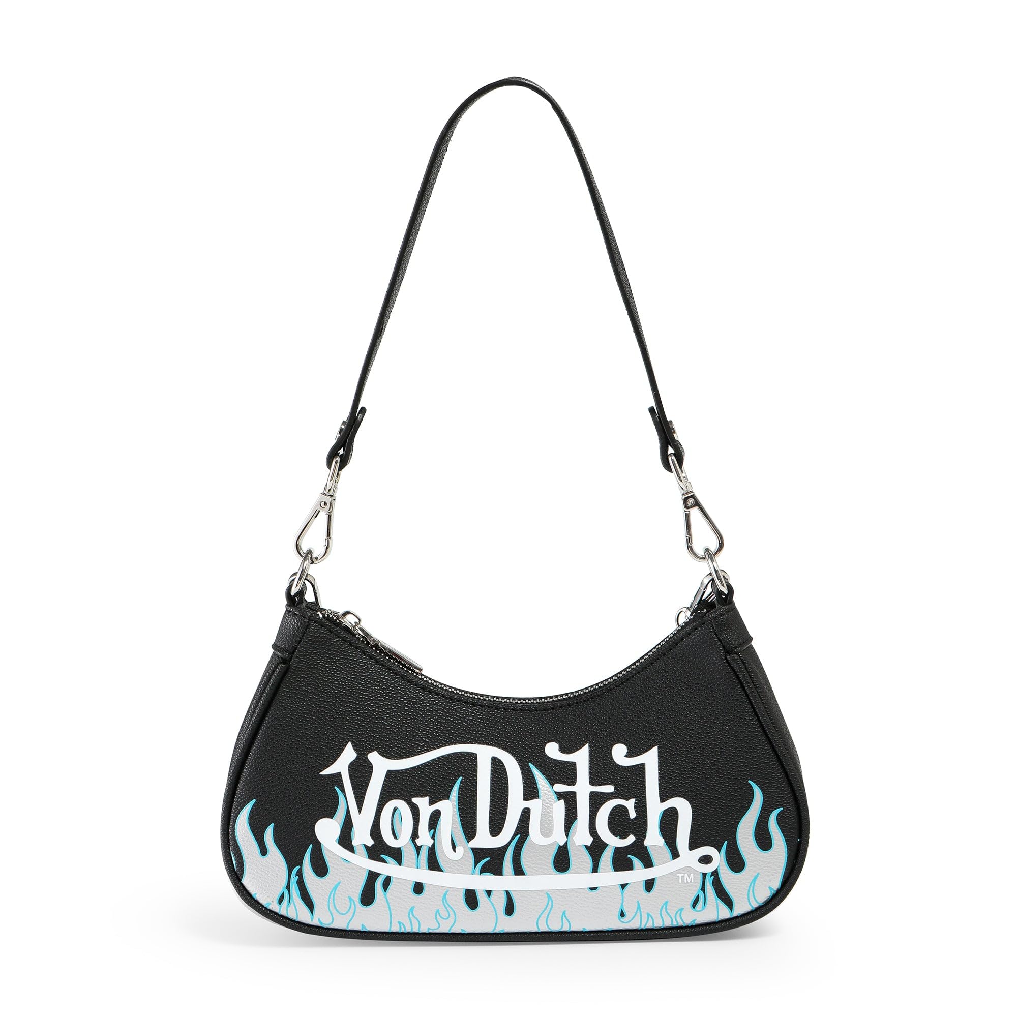 Von Dutch Purse Shoulder Bag, Women's Shoulder Handbags Logo Print and Gold or Silver Chain with Wrench Charm