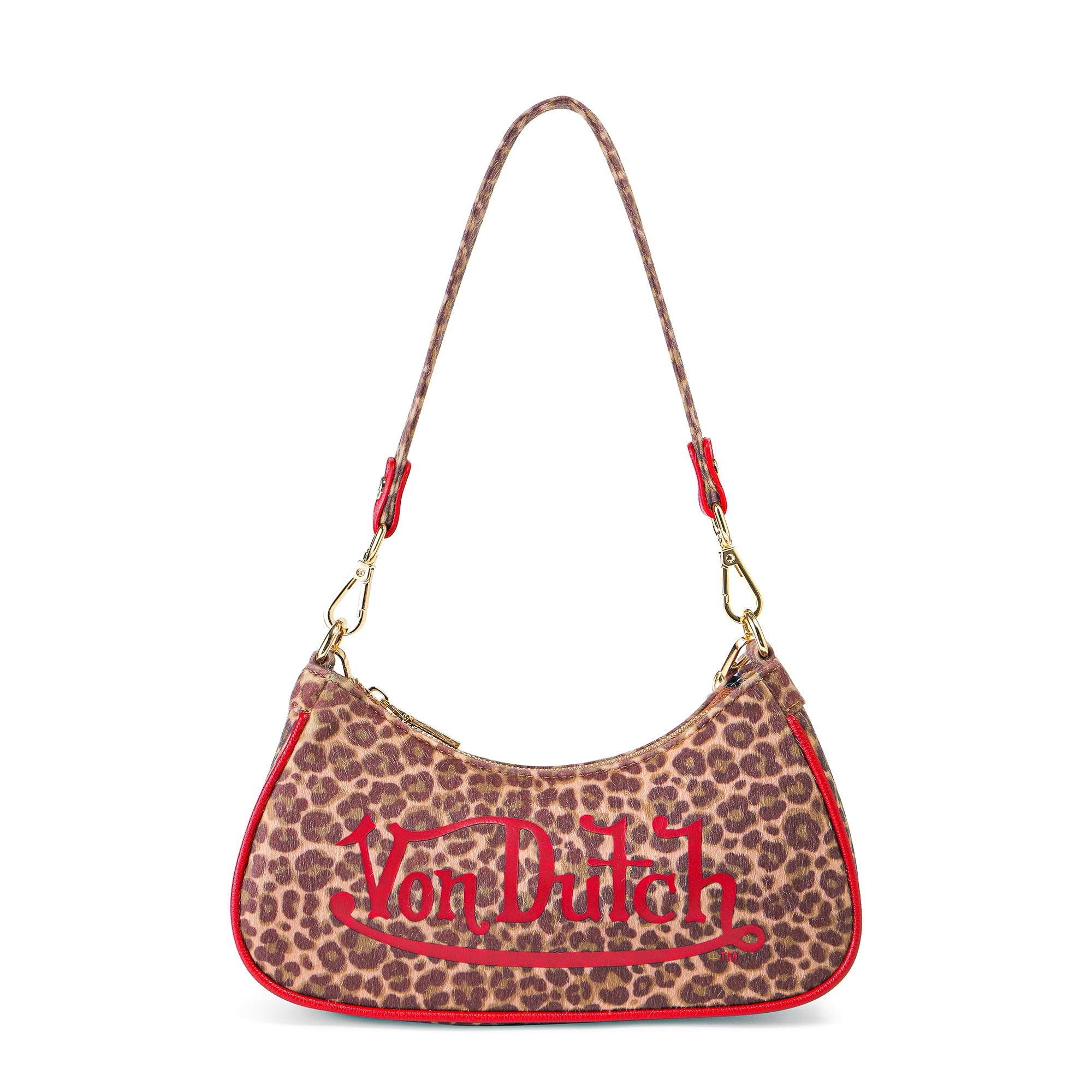 Von Dutch Purse Shoulder Bag, Women's Shoulder Handbags Logo Print and Gold or Silver Chain with Wrench Charm