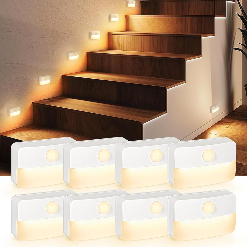 Motion Sensor LED Stair Lights – Battery Operated 8-Pack