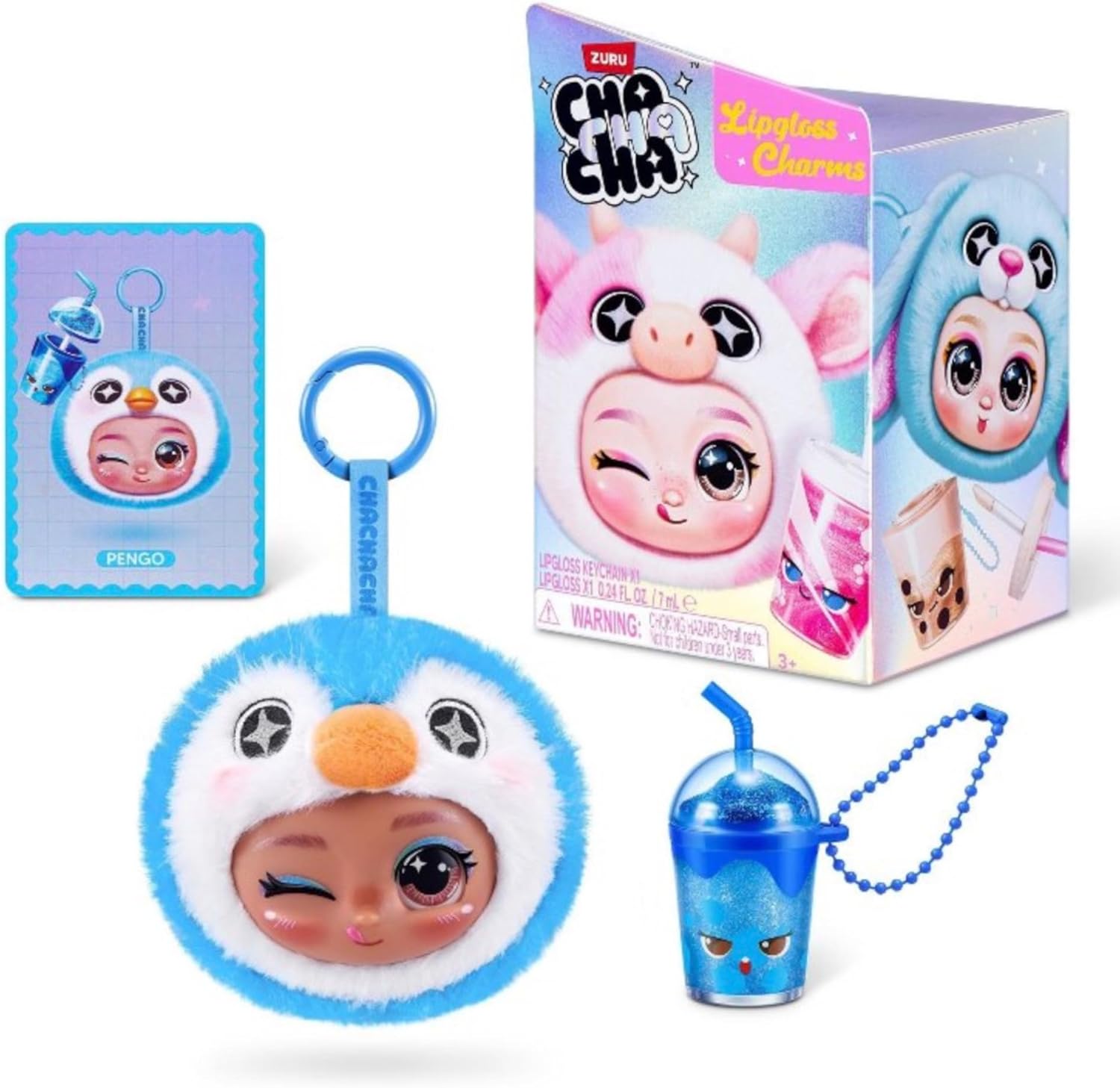 ZURU Cha Cha Cha Lipgloss Charms Blind Box, Plush Keychain with Lip Gloss, 8 Characters to Collect, Ages 3+