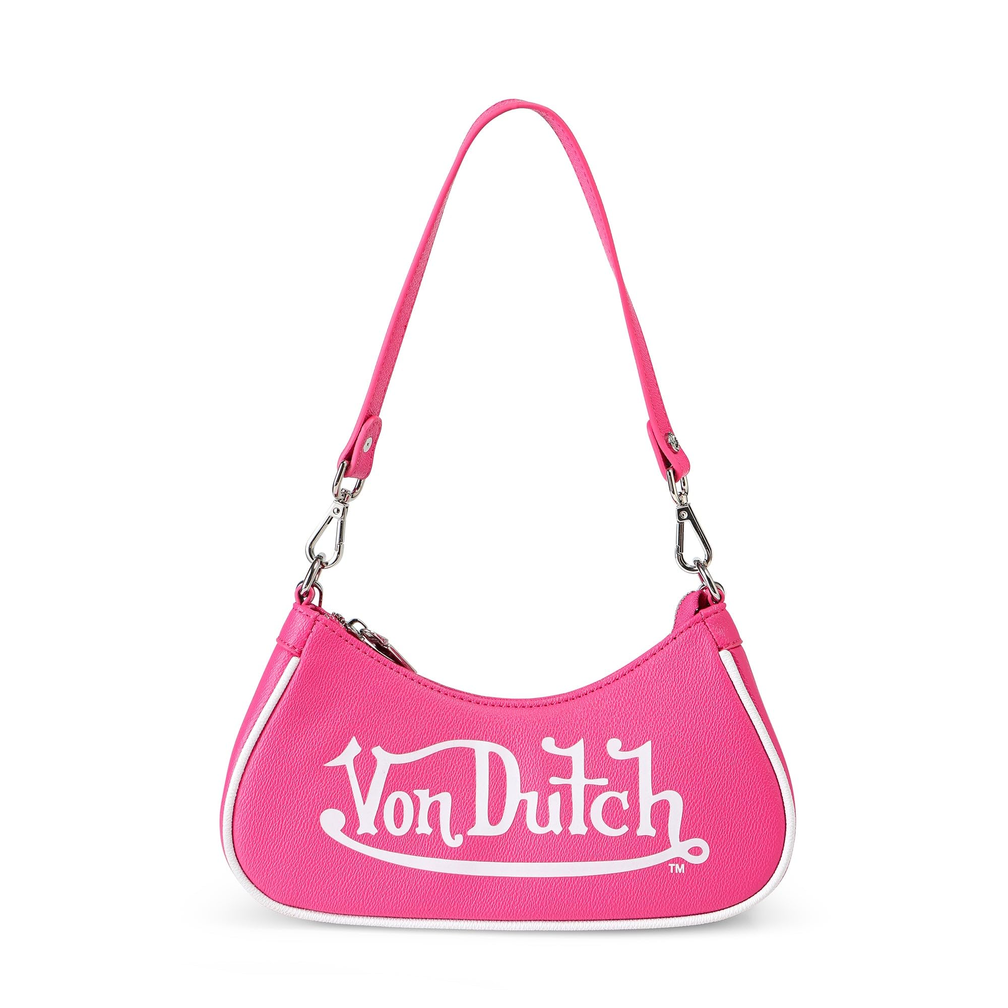 Von Dutch Purse Shoulder Bag, Women's Shoulder Handbags Logo Print and Gold or Silver Chain with Wrench Charm