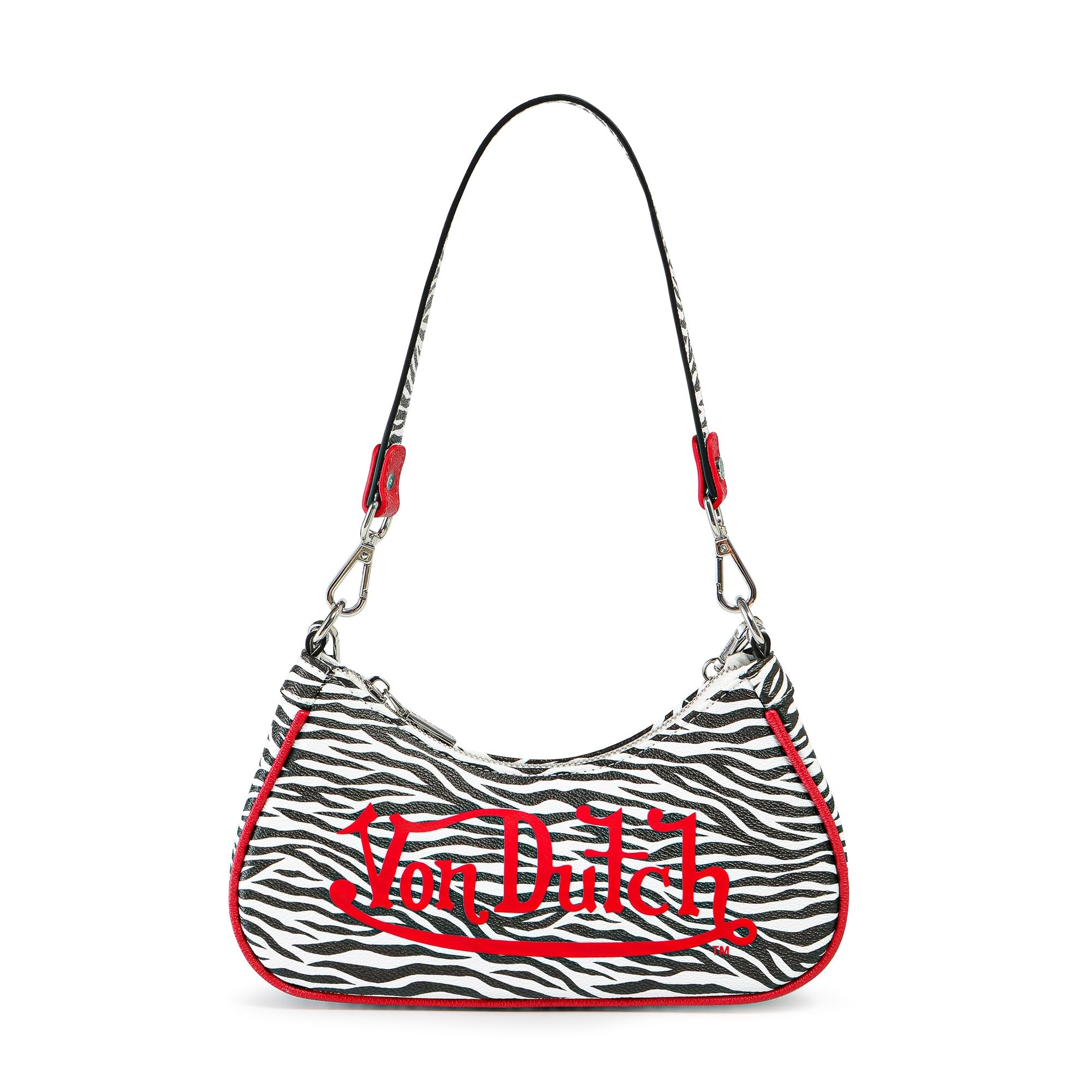 Von Dutch Purse Shoulder Bag, Women's Shoulder Handbags Logo Print and Gold or Silver Chain with Wrench Charm