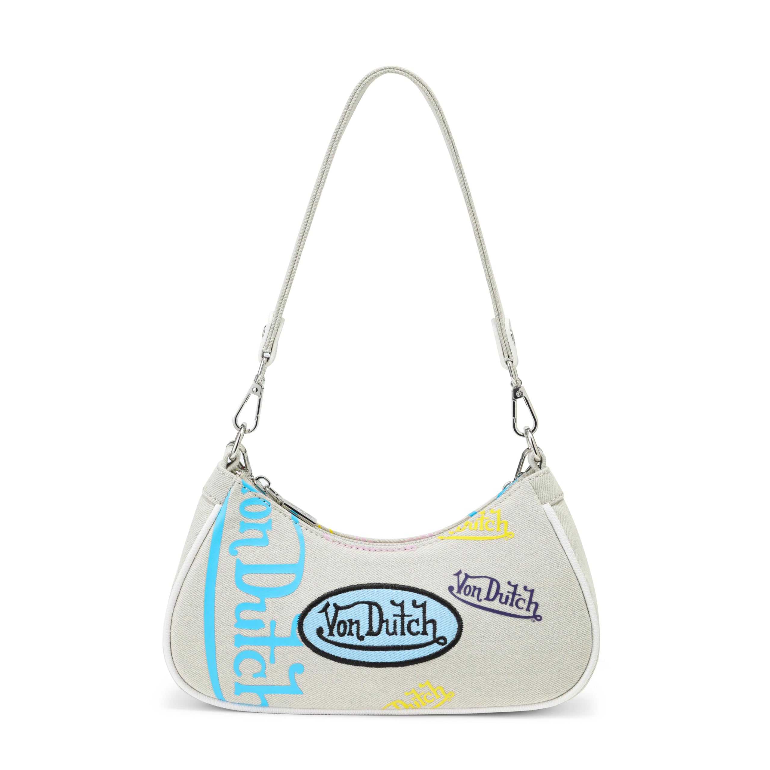 Von Dutch Purse Shoulder Bag, Women's Shoulder Handbags Logo Print and Gold or Silver Chain with Wrench Charm