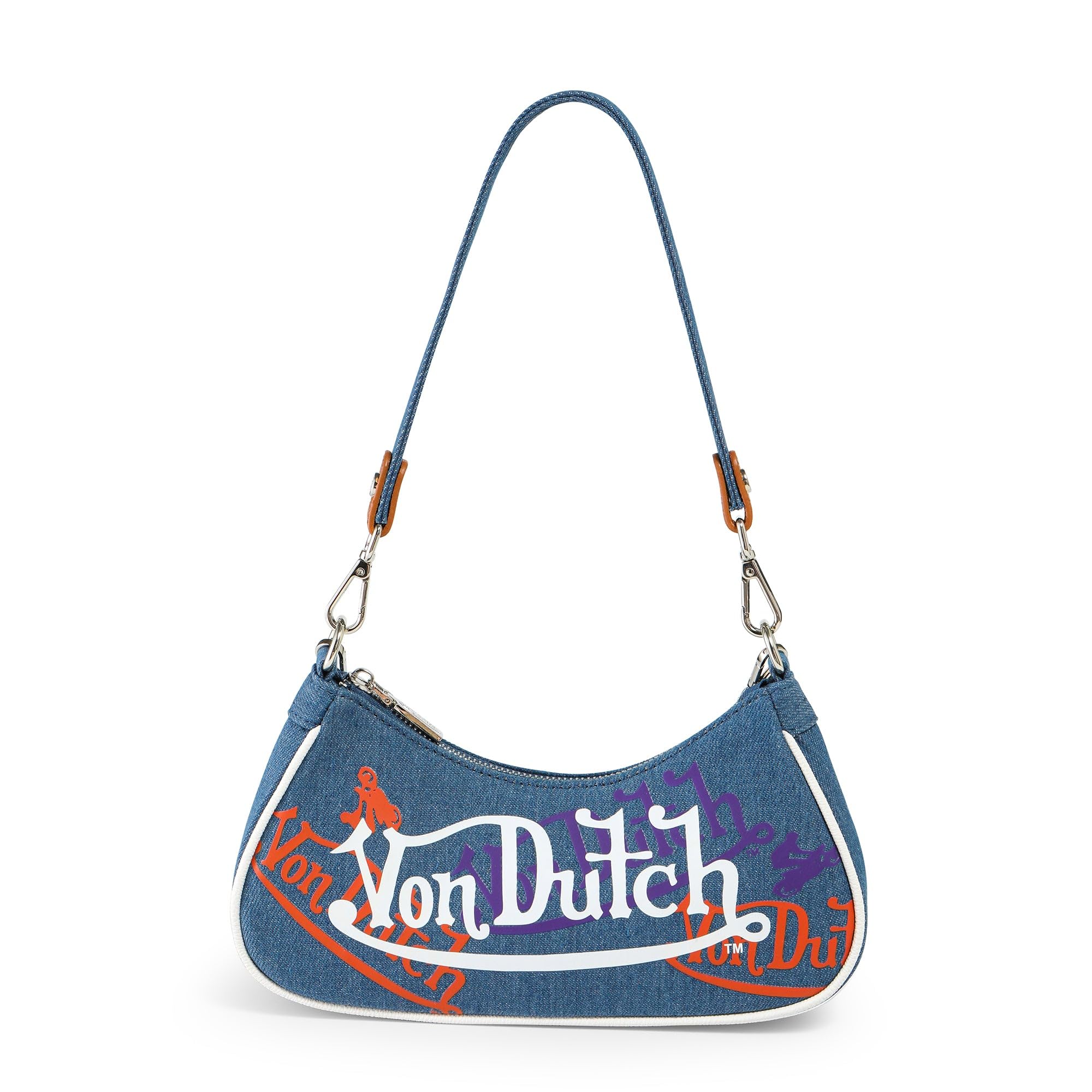 Von Dutch Purse Shoulder Bag, Women's Shoulder Handbags Logo Print and Gold or Silver Chain with Wrench Charm