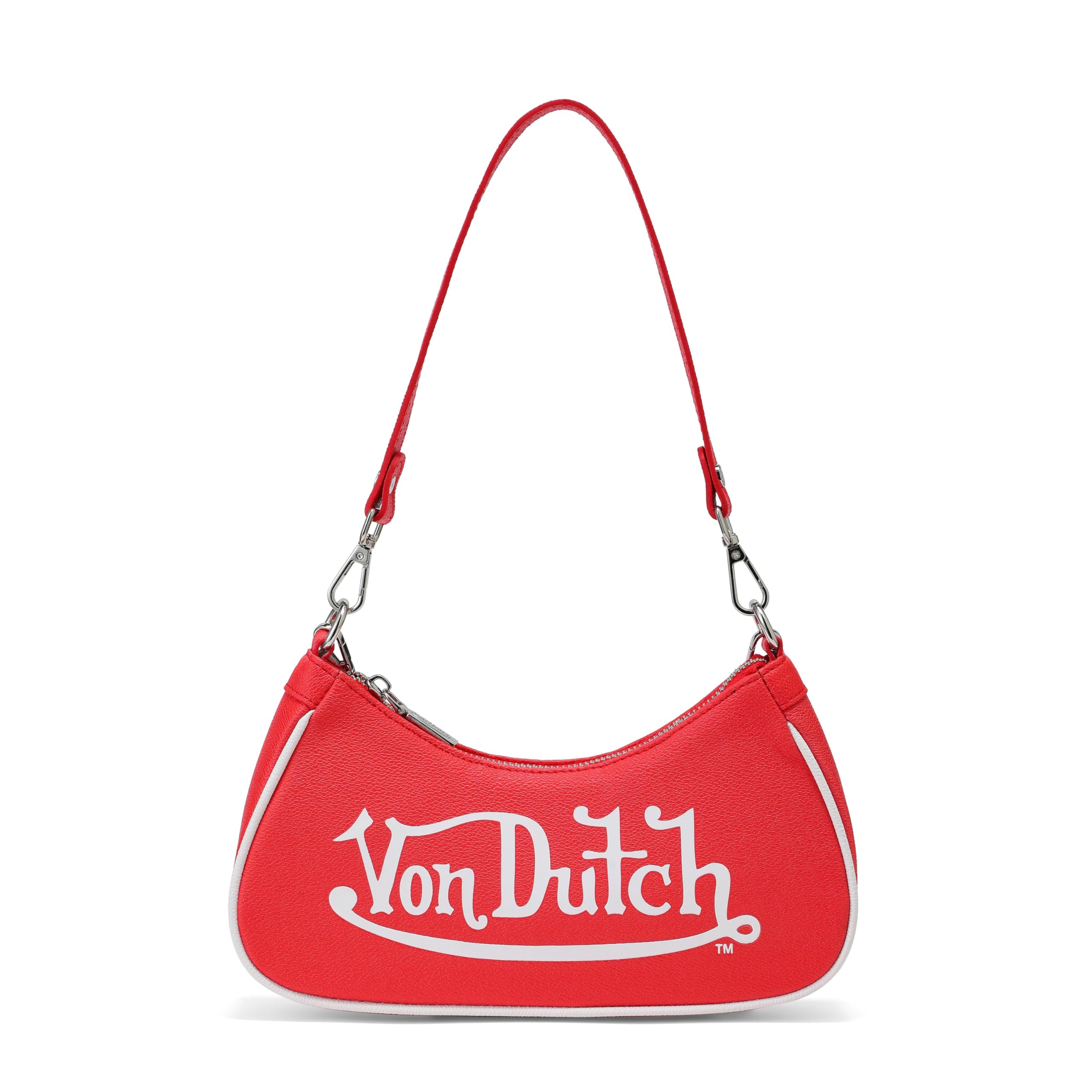 Von Dutch Purse Shoulder Bag, Women's Shoulder Handbags Logo Print and Gold or Silver Chain with Wrench Charm