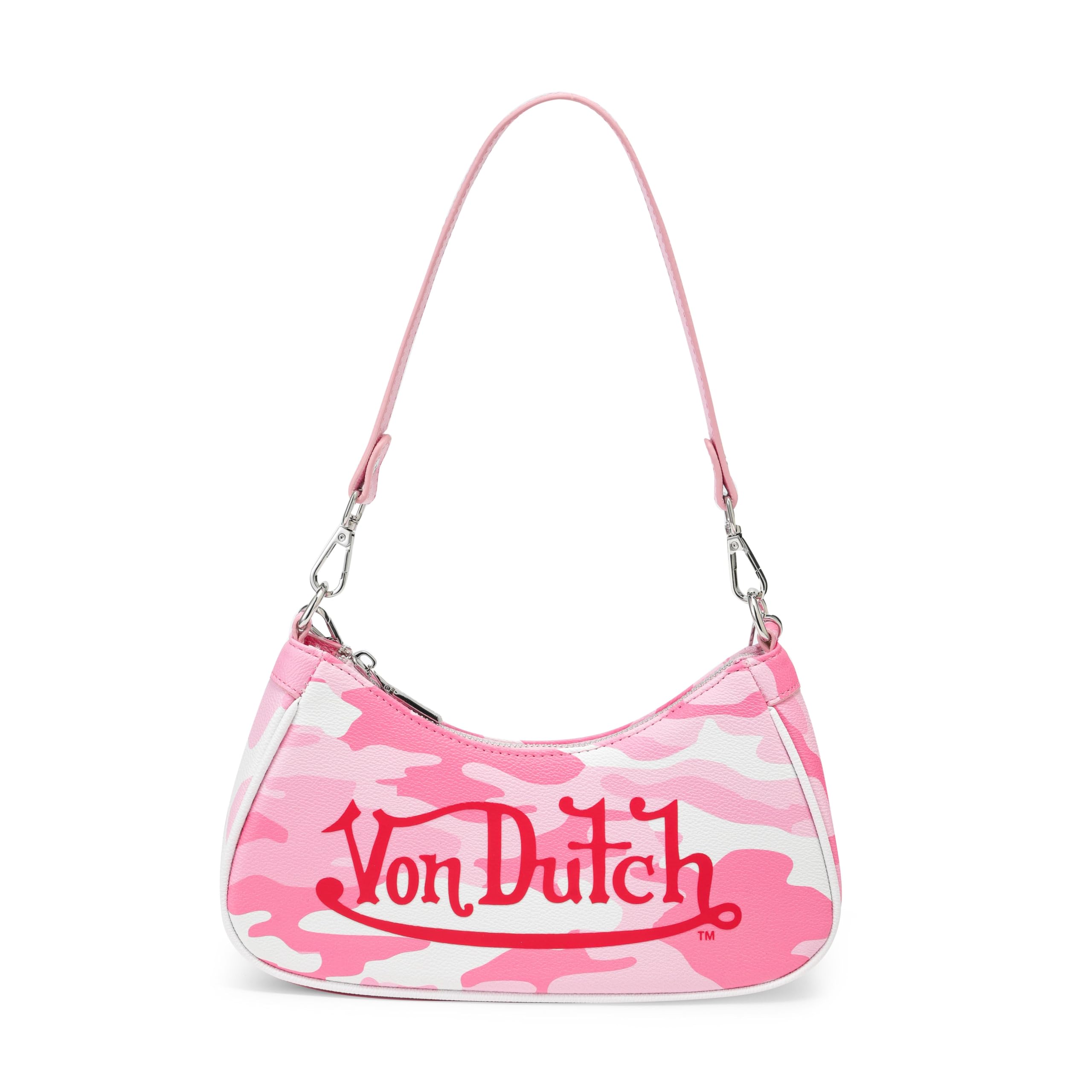 Von Dutch Purse Shoulder Bag, Women's Shoulder Handbags Logo Print and Gold or Silver Chain with Wrench Charm