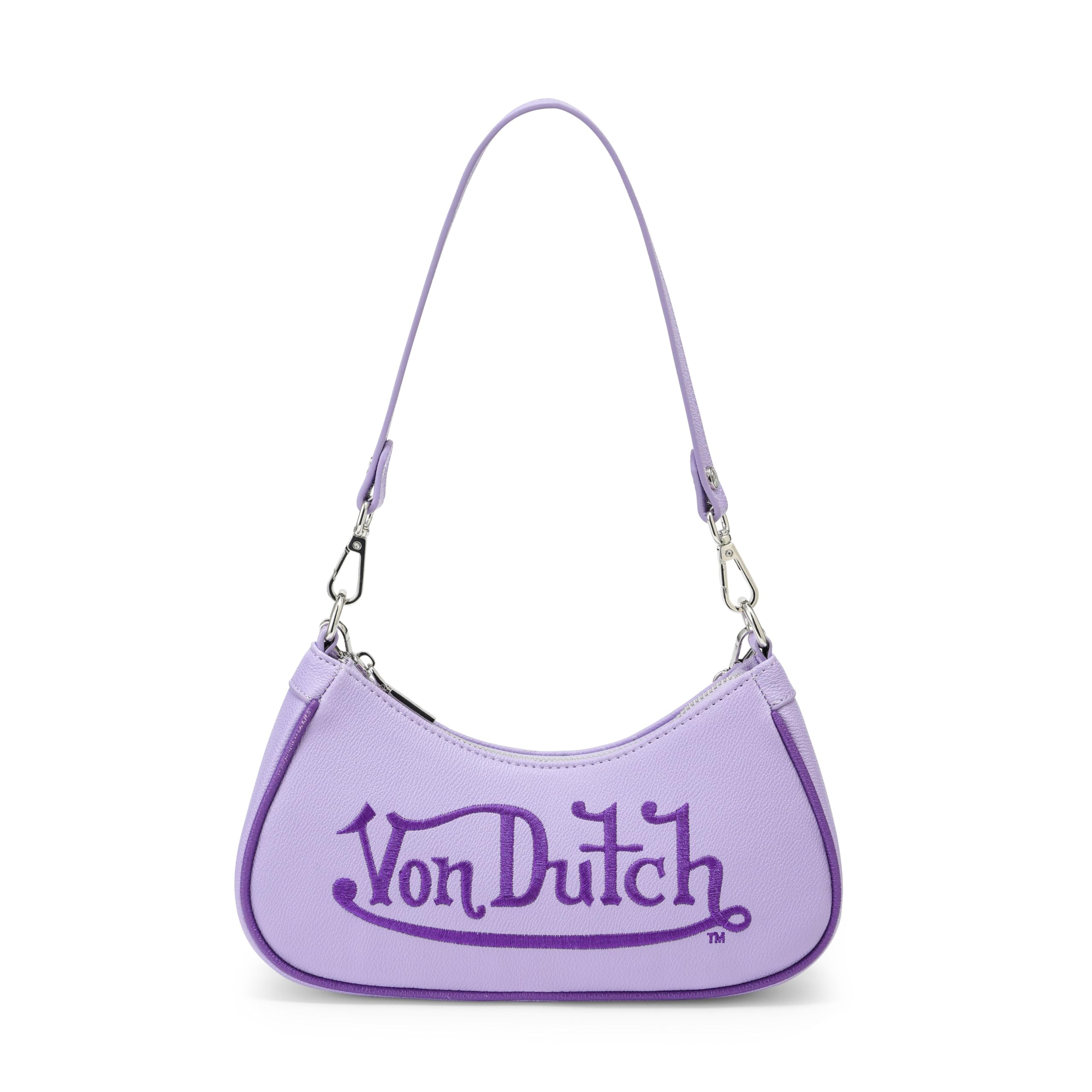 Von Dutch Purse Shoulder Bag, Women's Shoulder Handbags Logo Print and Gold or Silver Chain with Wrench Charm