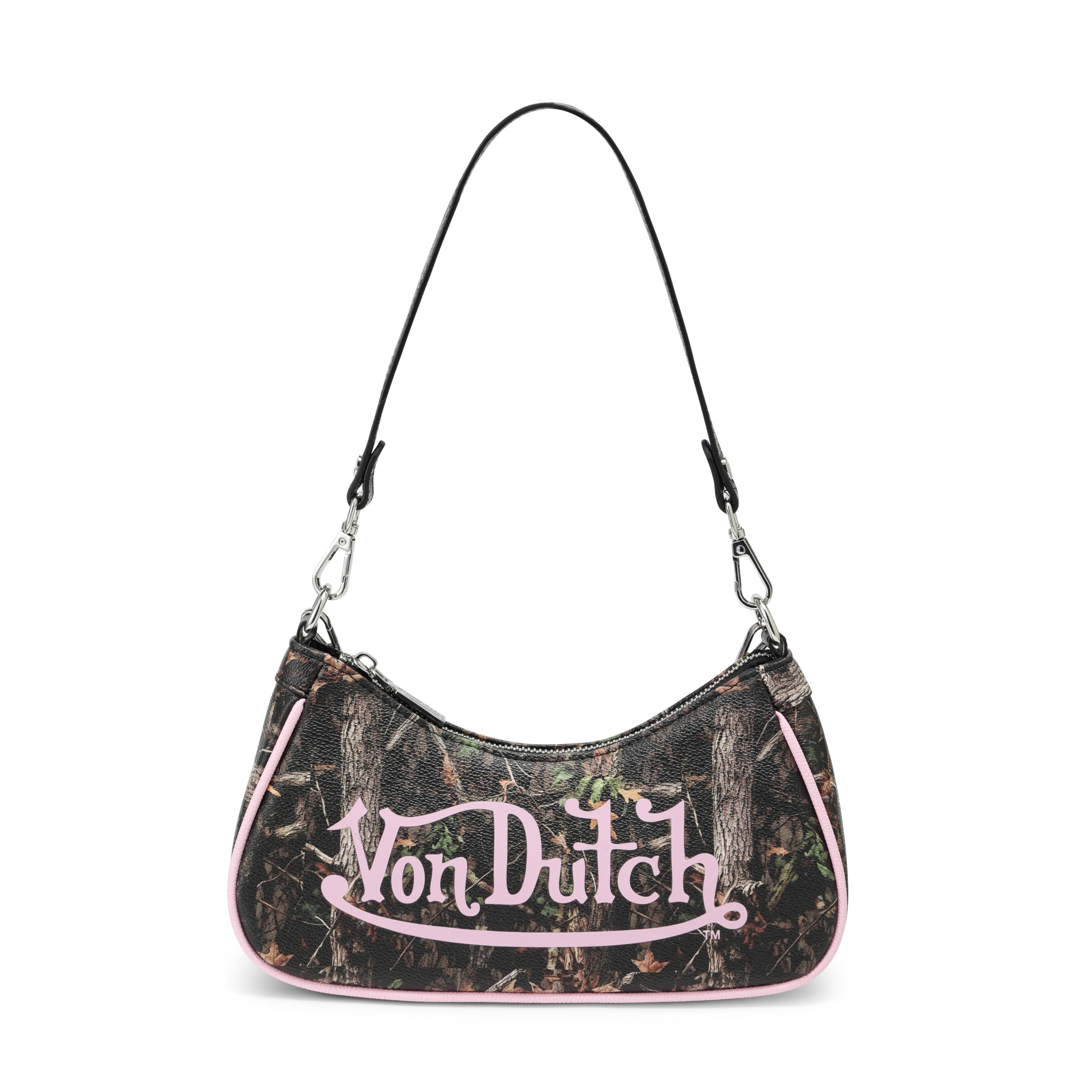 Von Dutch Purse Shoulder Bag, Women's Shoulder Handbags Logo Print and Gold or Silver Chain with Wrench Charm