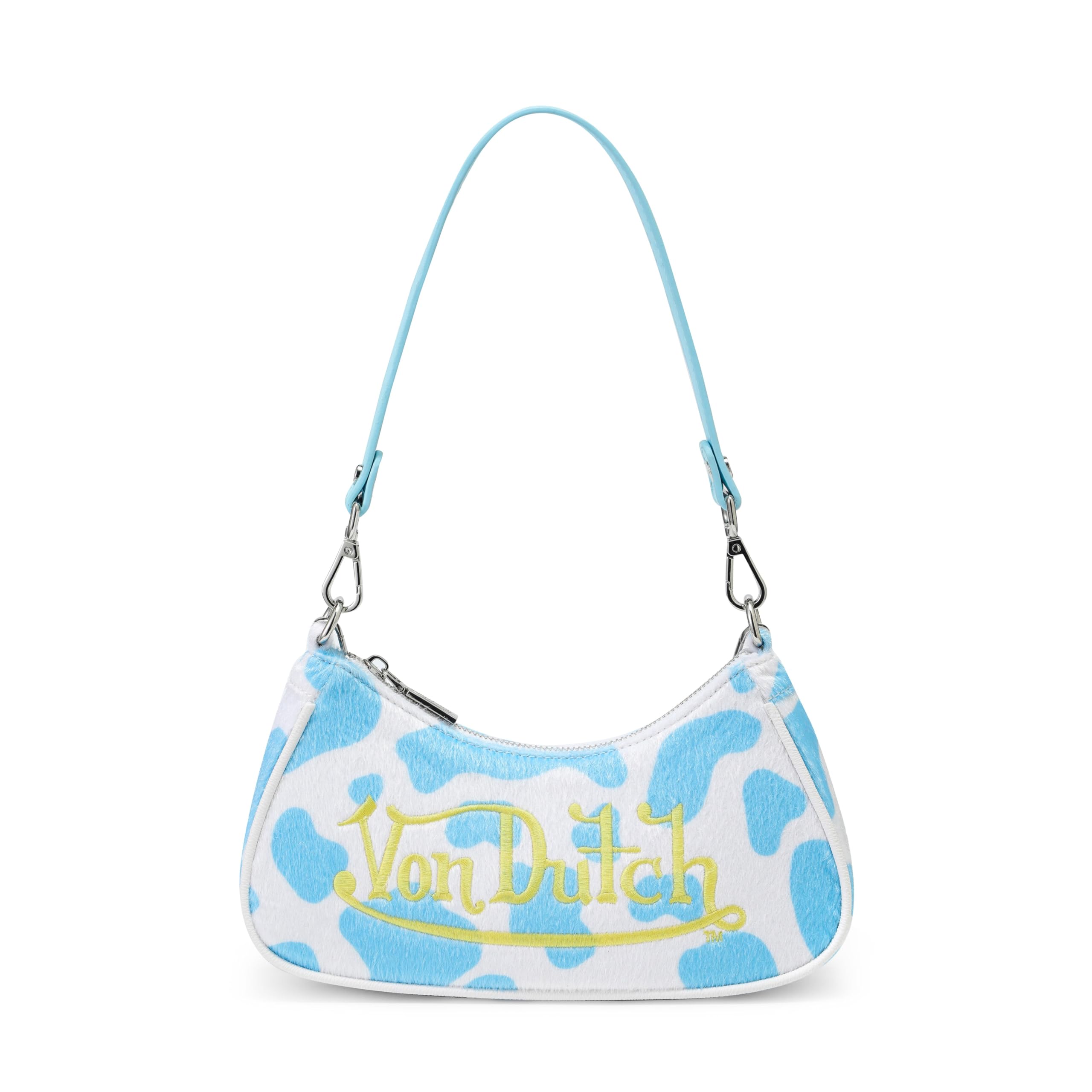Von Dutch Purse Shoulder Bag, Women's Shoulder Handbags Logo Print and Gold or Silver Chain with Wrench Charm
