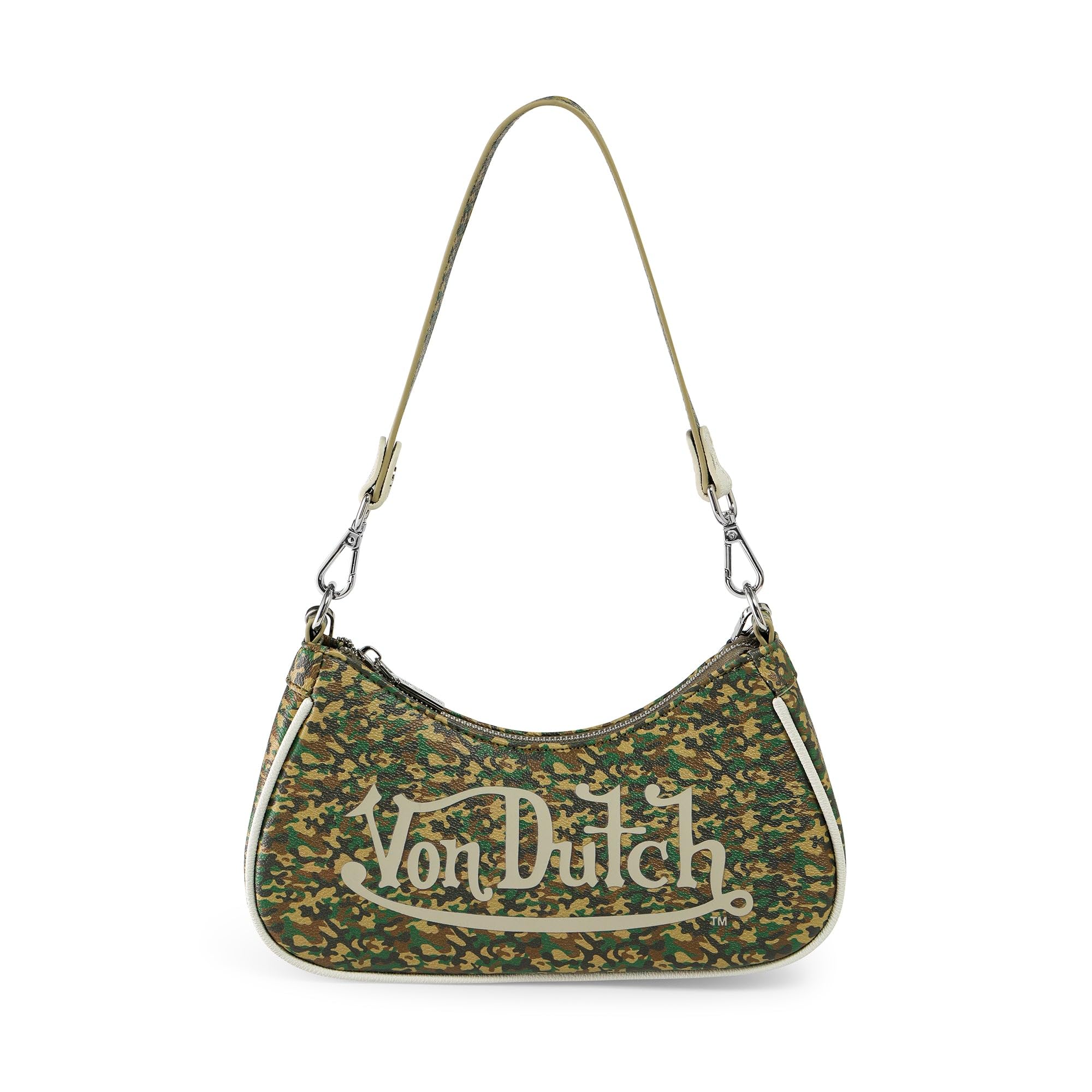 Von Dutch Purse Shoulder Bag, Women's Shoulder Handbags Logo Print and Gold or Silver Chain with Wrench Charm