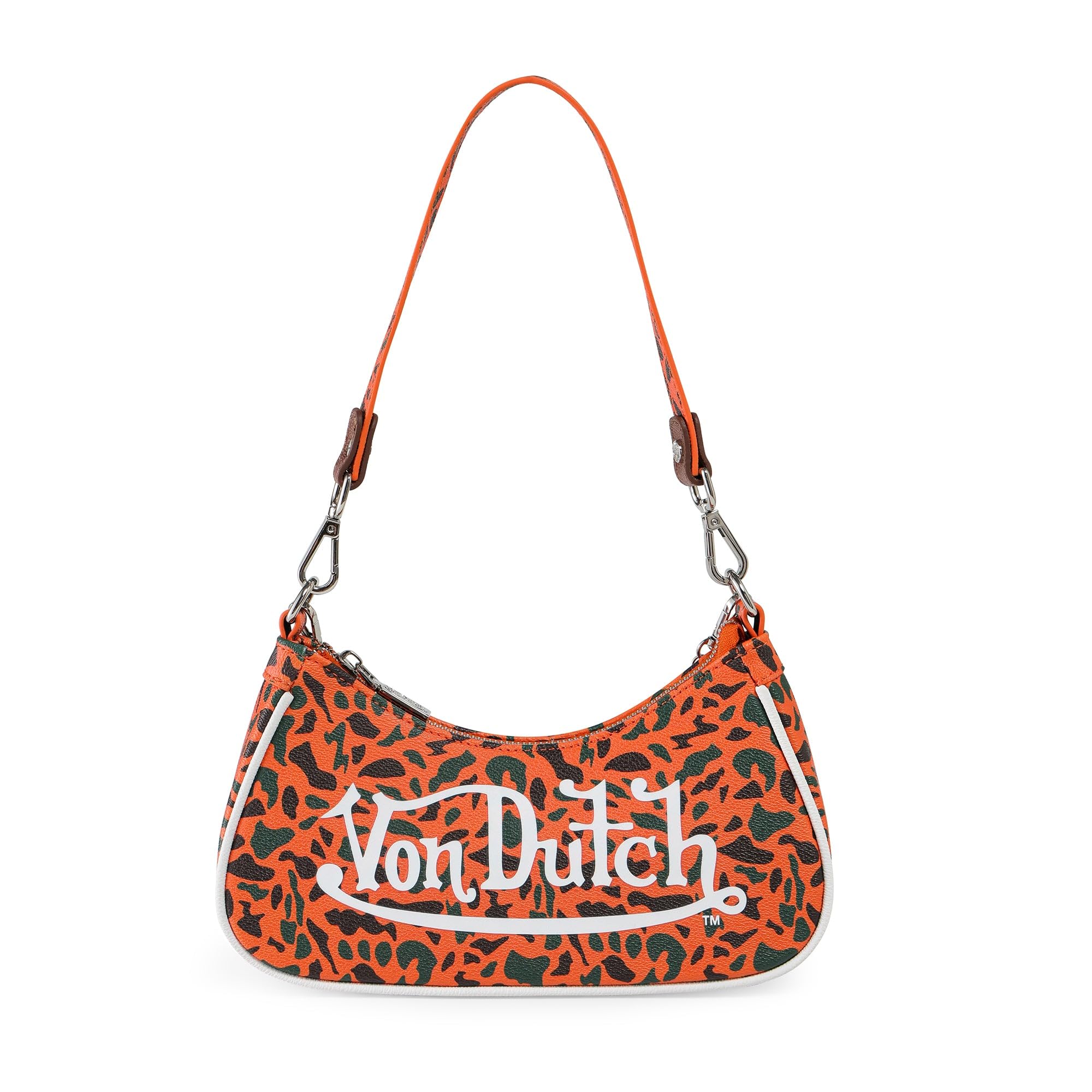 Von Dutch Purse Shoulder Bag, Women's Shoulder Handbags Logo Print and Gold or Silver Chain with Wrench Charm