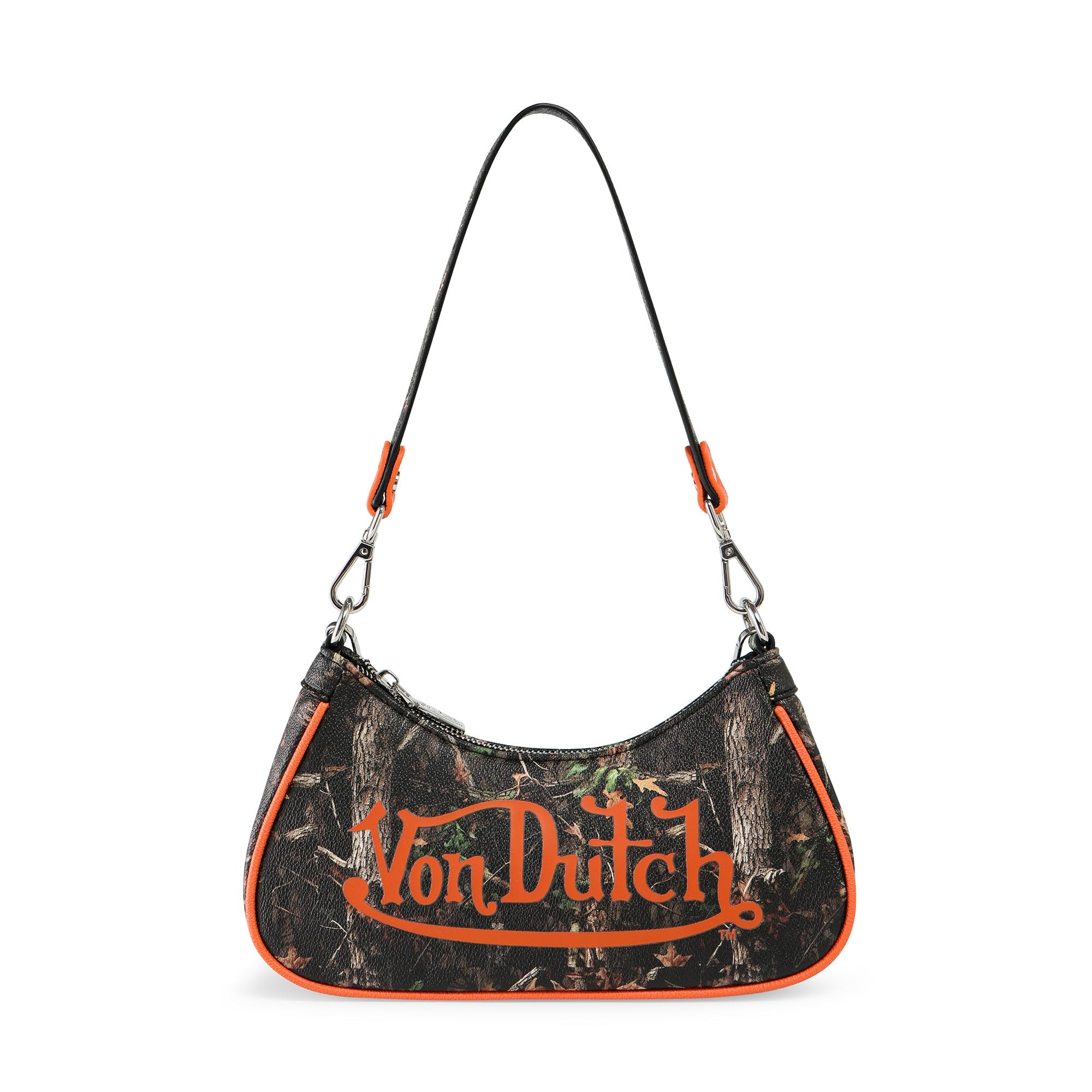 Von Dutch Purse Shoulder Bag, Women's Shoulder Handbags Logo Print and Gold or Silver Chain with Wrench Charm