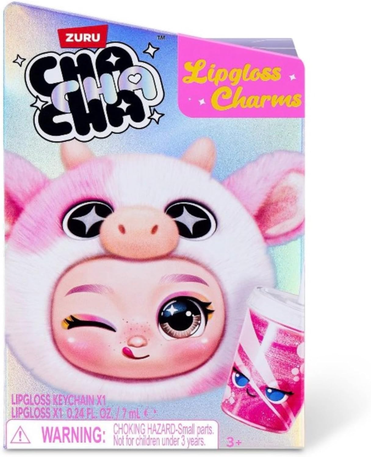 ZURU Cha Cha Cha Lipgloss Charms Blind Box, Plush Keychain with Lip Gloss, 8 Characters to Collect, Ages 3+