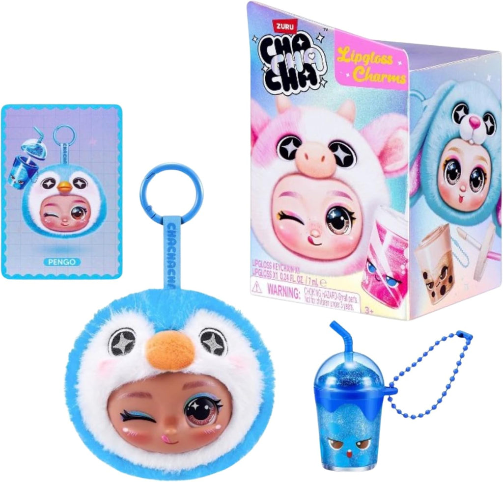 ZURU Cha Cha Cha Lipgloss Charms Blind Box, Plush Keychain with Lip Gloss, 8 Characters to Collect, Ages 3+