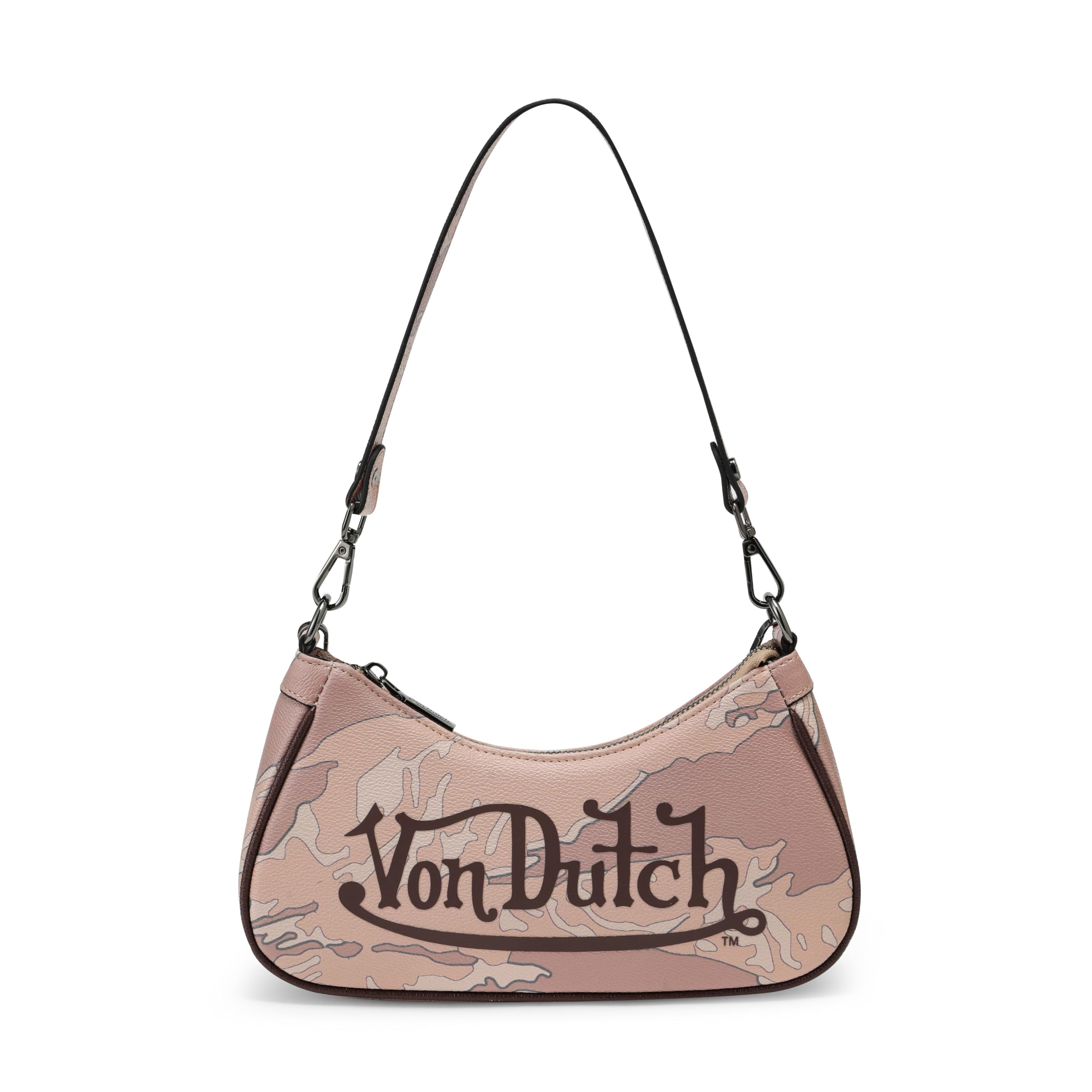 Von Dutch Purse Shoulder Bag, Women's Shoulder Handbags Logo Print and Gold or Silver Chain with Wrench Charm