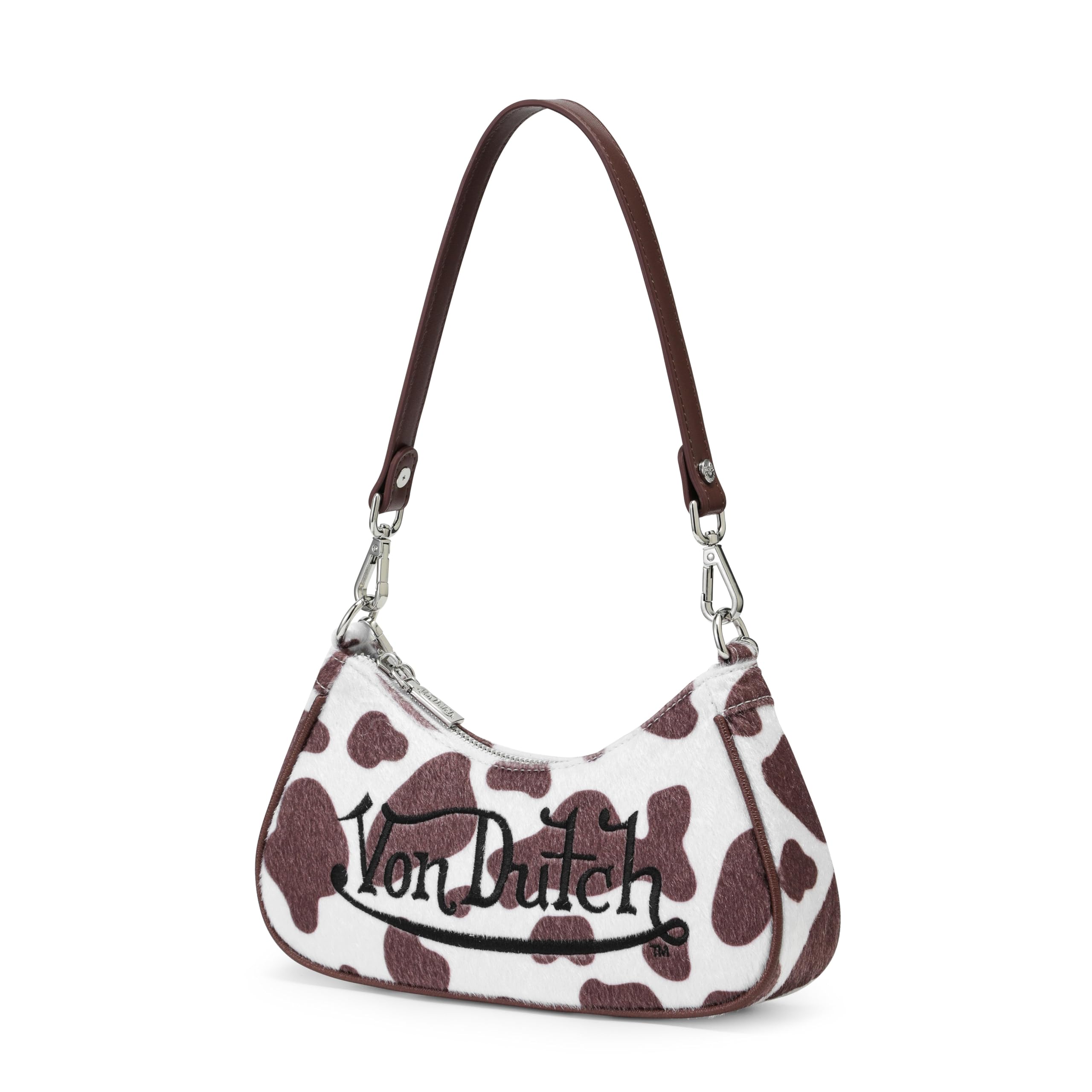 Von Dutch Purse Shoulder Bag, Women's Shoulder Handbags Logo Print and Gold or Silver Chain with Wrench Charm