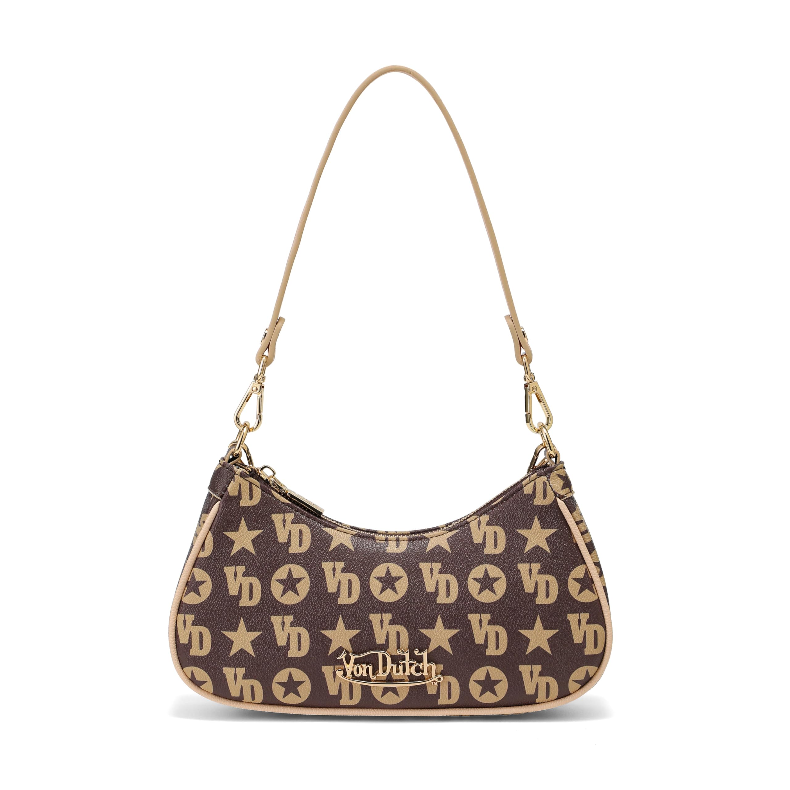 Von Dutch Purse Shoulder Bag, Women's Shoulder Handbags Logo Print and Gold or Silver Chain with Wrench Charm