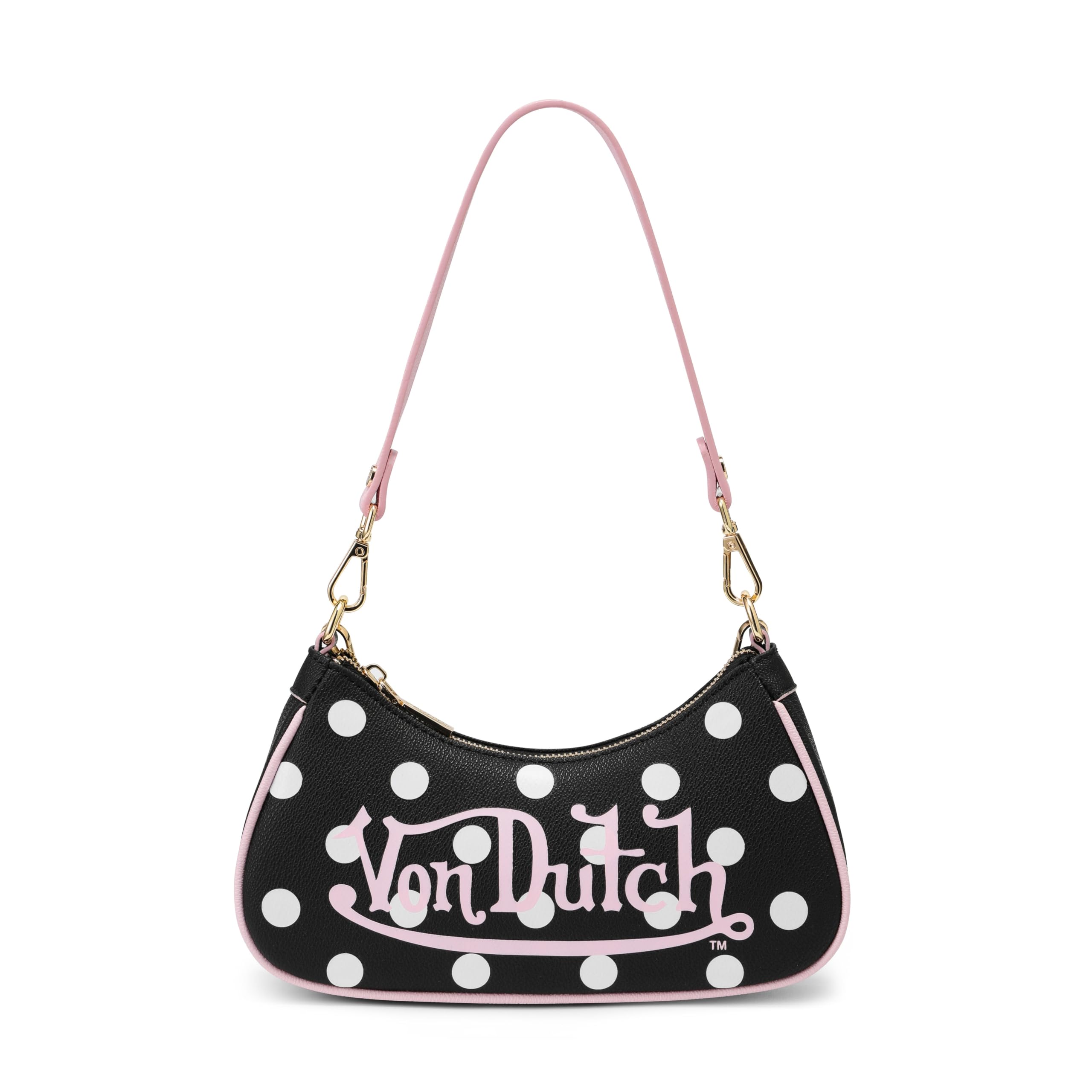 Von Dutch Purse Shoulder Bag, Women's Shoulder Handbags Logo Print and Gold or Silver Chain with Wrench Charm