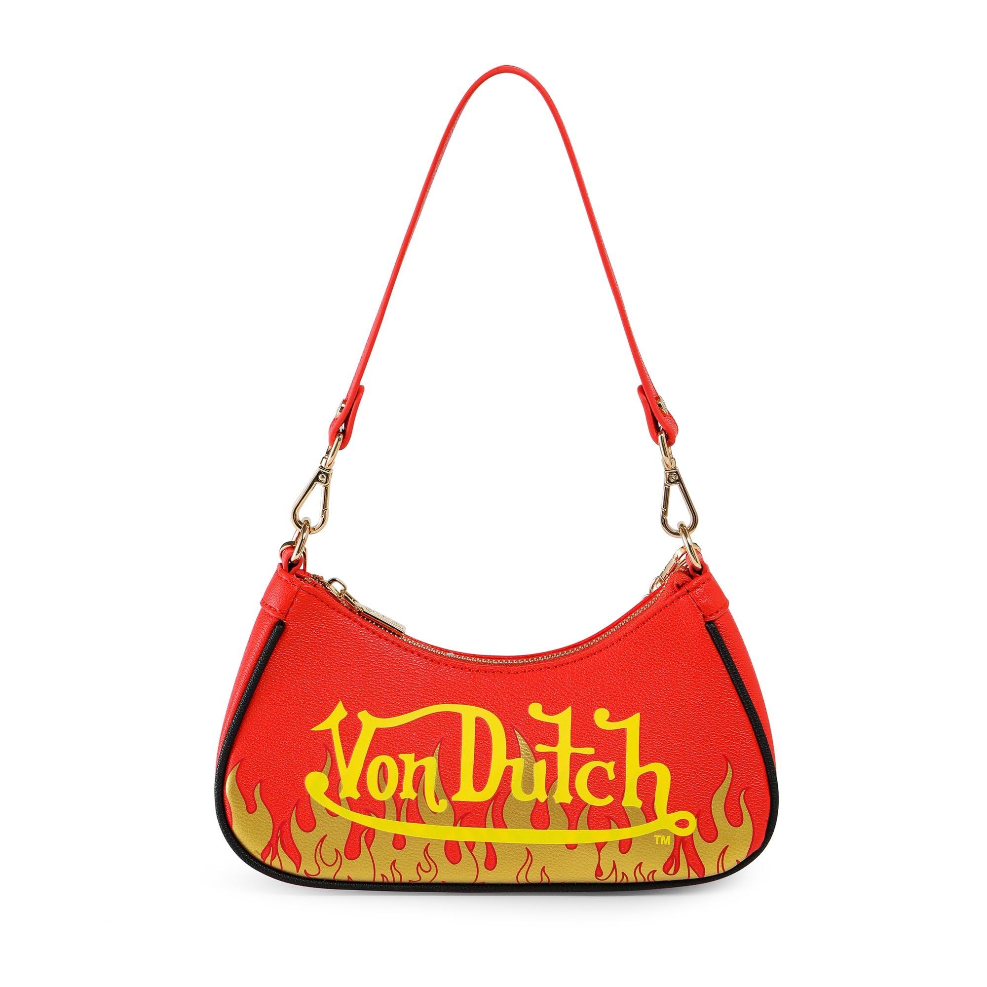 Von Dutch Purse Shoulder Bag, Women's Shoulder Handbags Logo Print and Gold or Silver Chain with Wrench Charm
