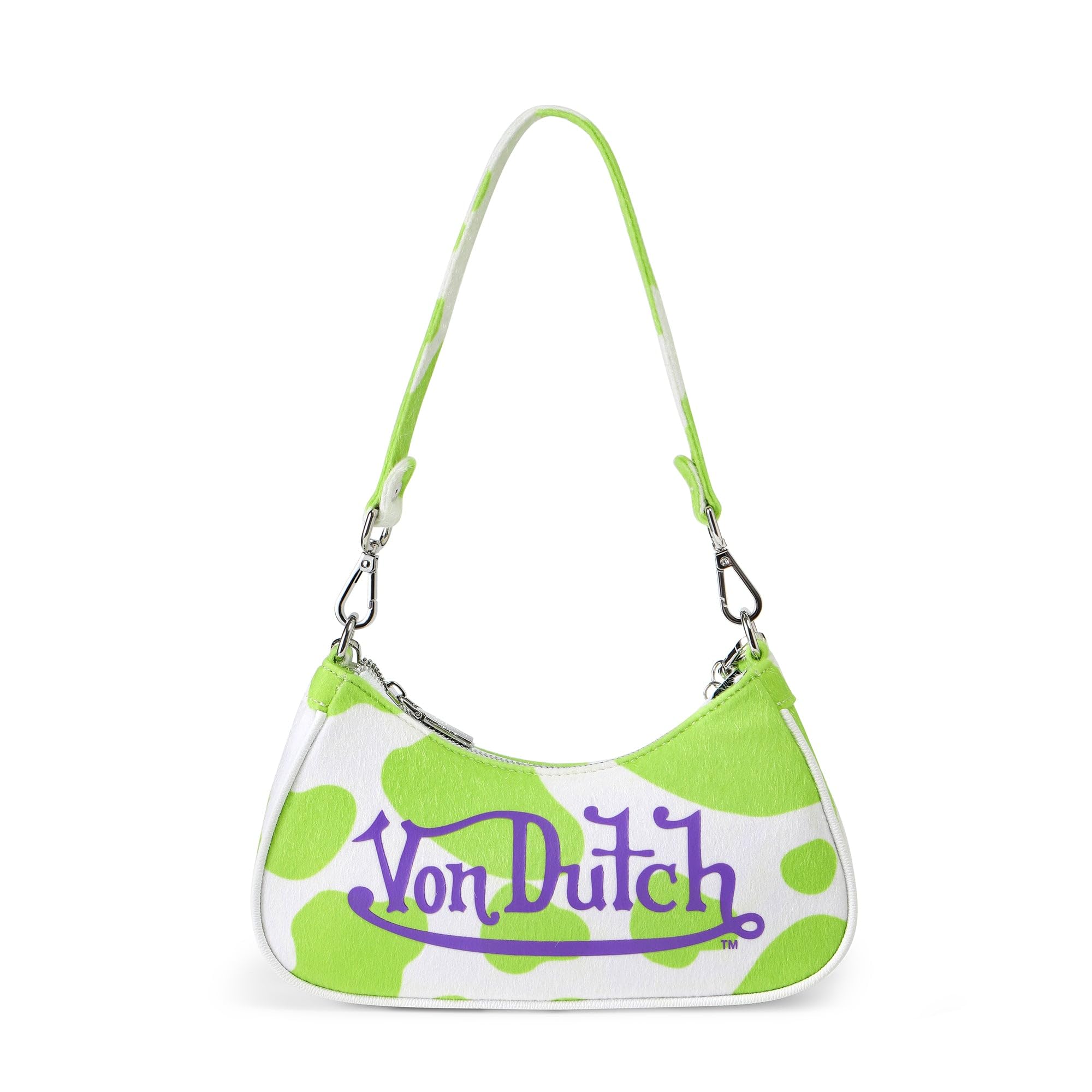 Von Dutch Purse Shoulder Bag, Women's Shoulder Handbags Logo Print and Gold or Silver Chain with Wrench Charm
