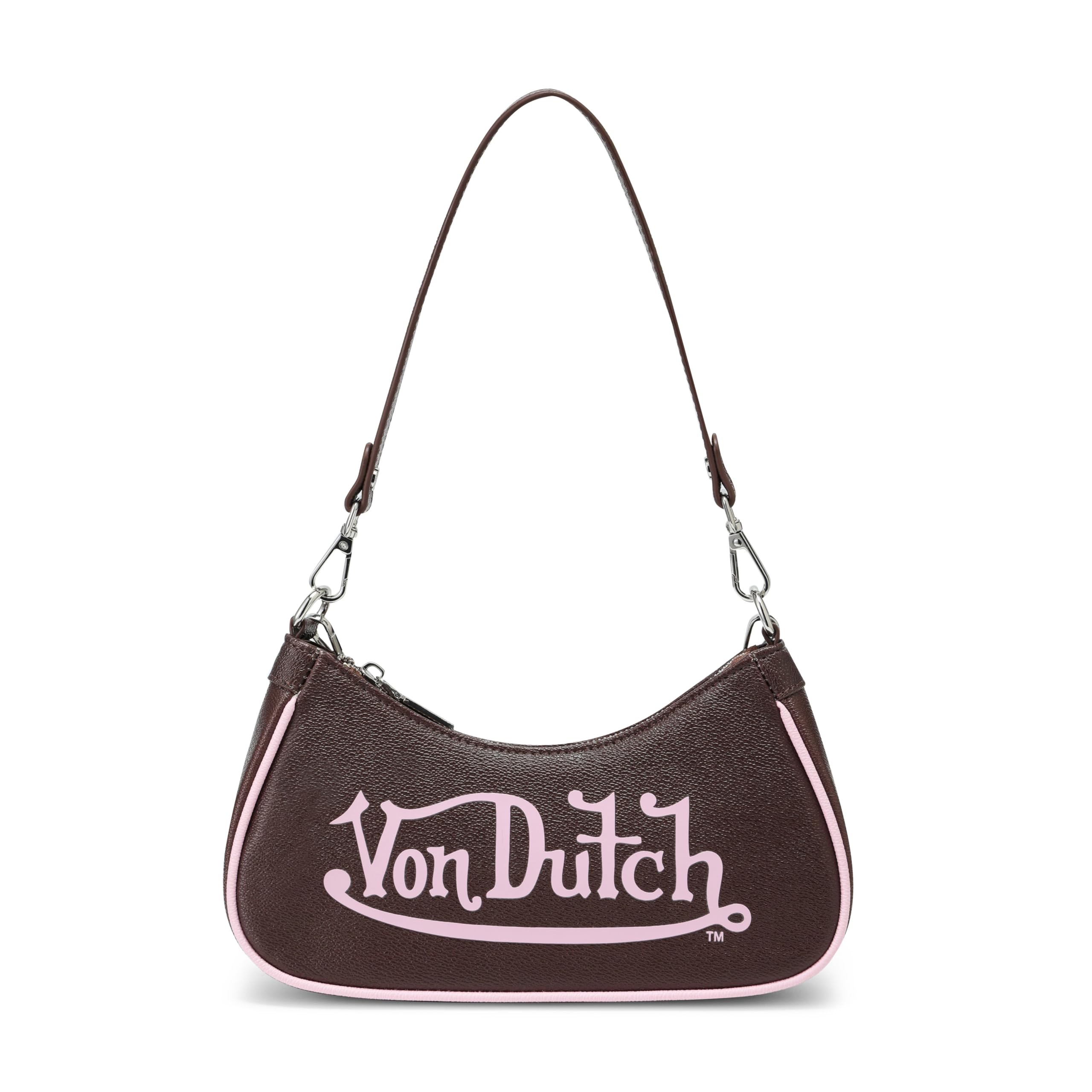Von Dutch Purse Shoulder Bag, Women's Shoulder Handbags Logo Print and Gold or Silver Chain with Wrench Charm