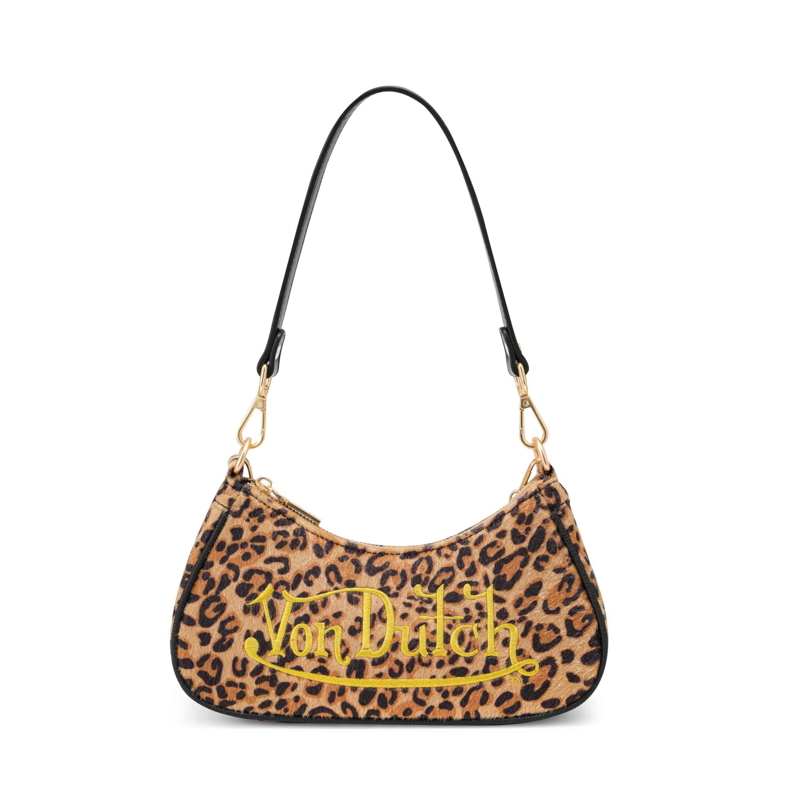 Von Dutch Purse Shoulder Bag, Women's Shoulder Handbags Logo Print and Gold or Silver Chain with Wrench Charm