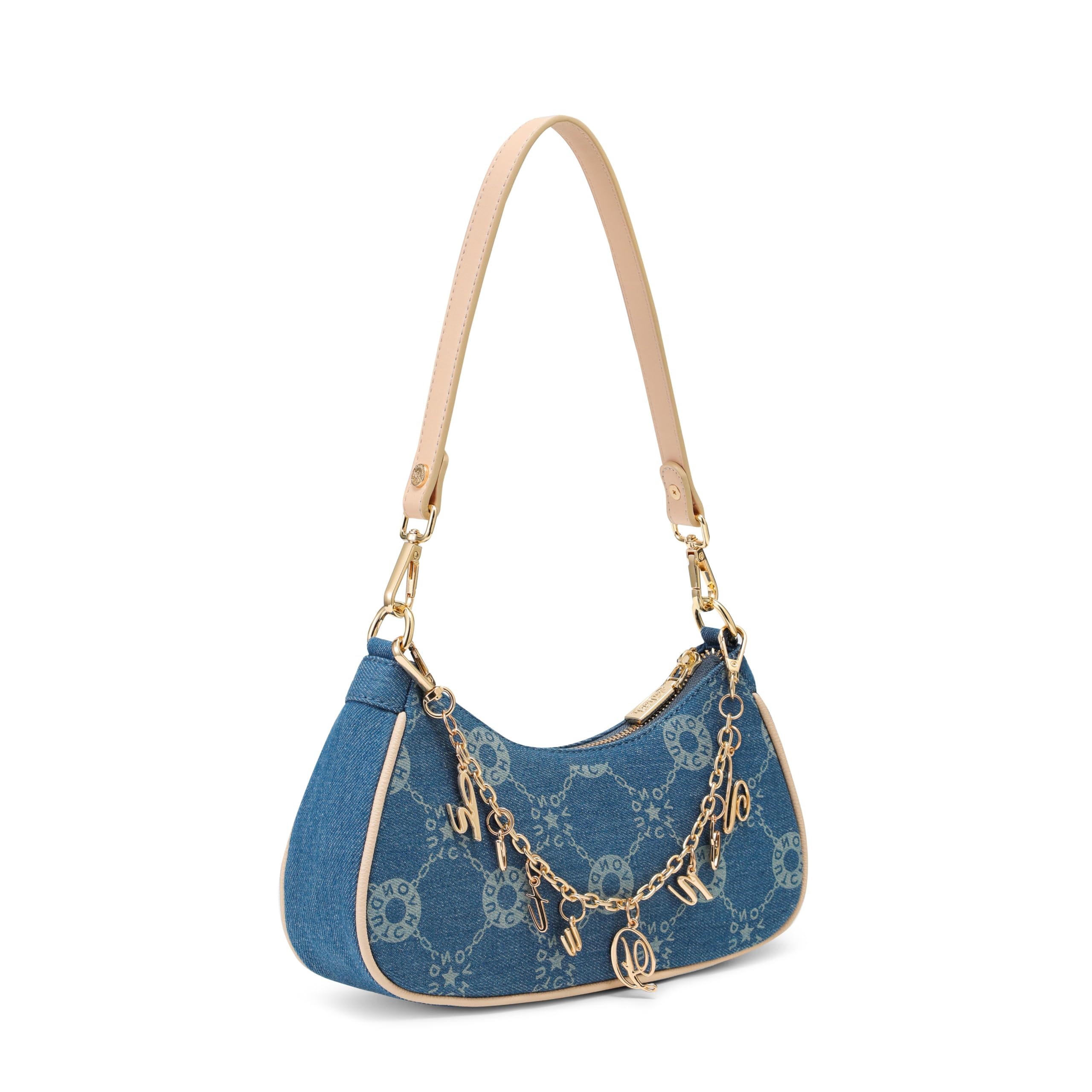 Von Dutch Purse Shoulder Bag, Women's Shoulder Handbags Logo Print and Gold or Silver Chain with Wrench Charm