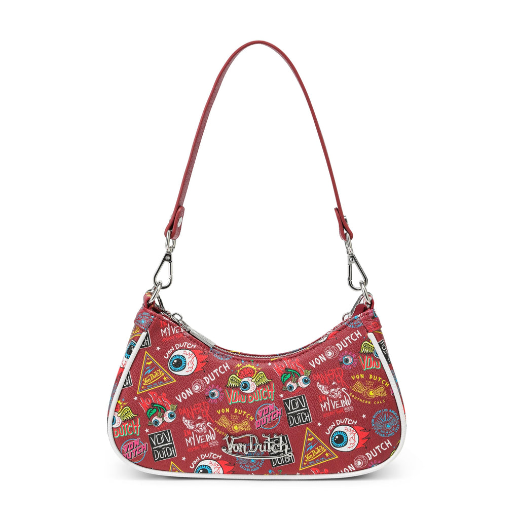 Von Dutch Purse Shoulder Bag, Women's Shoulder Handbags Logo Print and Gold or Silver Chain with Wrench Charm