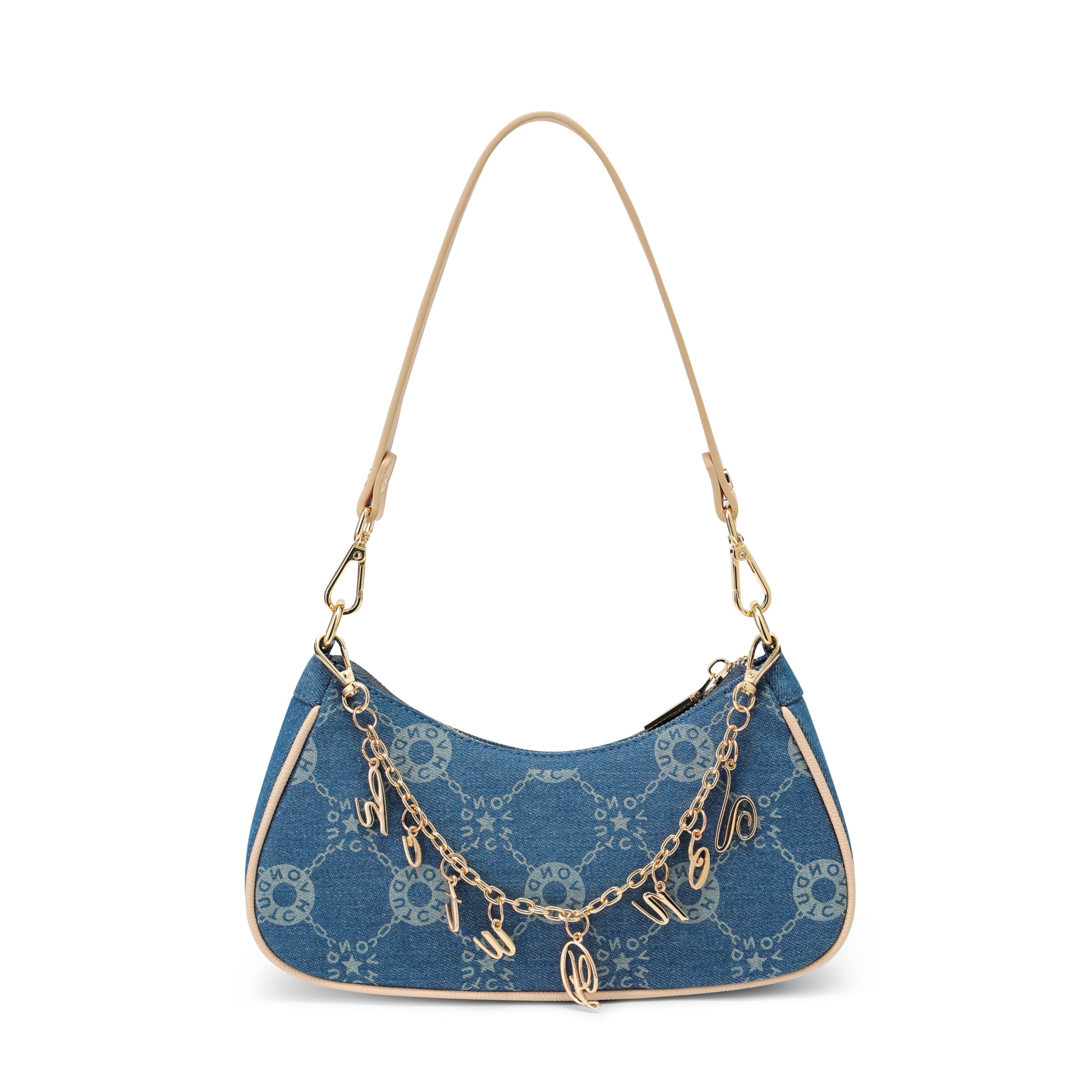 Von Dutch Purse Shoulder Bag, Women's Shoulder Handbags Logo Print and Gold or Silver Chain with Wrench Charm