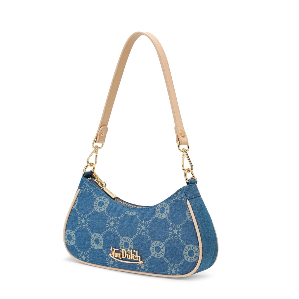 Von Dutch Purse Shoulder Bag, Women's Shoulder Handbags Logo Print and Gold or Silver Chain with Wrench Charm
