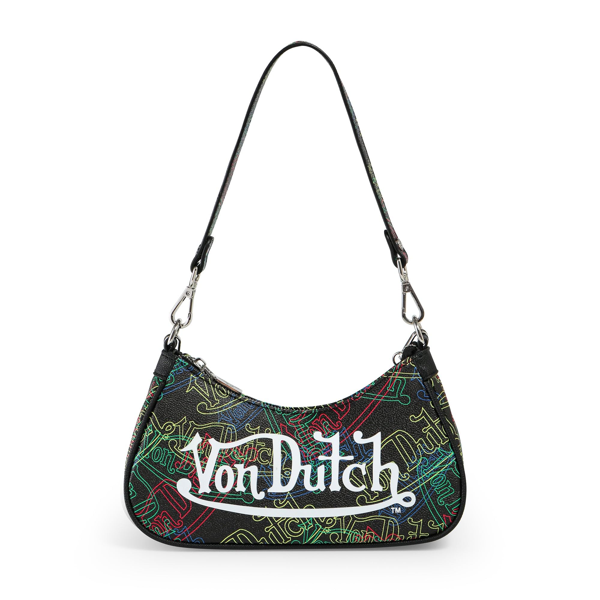 Von Dutch Purse Shoulder Bag, Women's Shoulder Handbags Logo Print and Gold or Silver Chain with Wrench Charm
