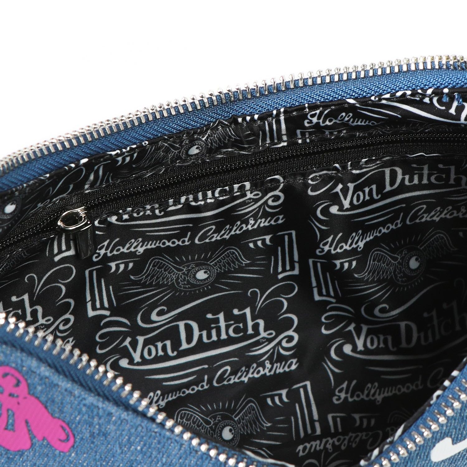 Von Dutch Purse Shoulder Bag, Women's Shoulder Handbags Logo Print and Gold or Silver Chain with Wrench Charm