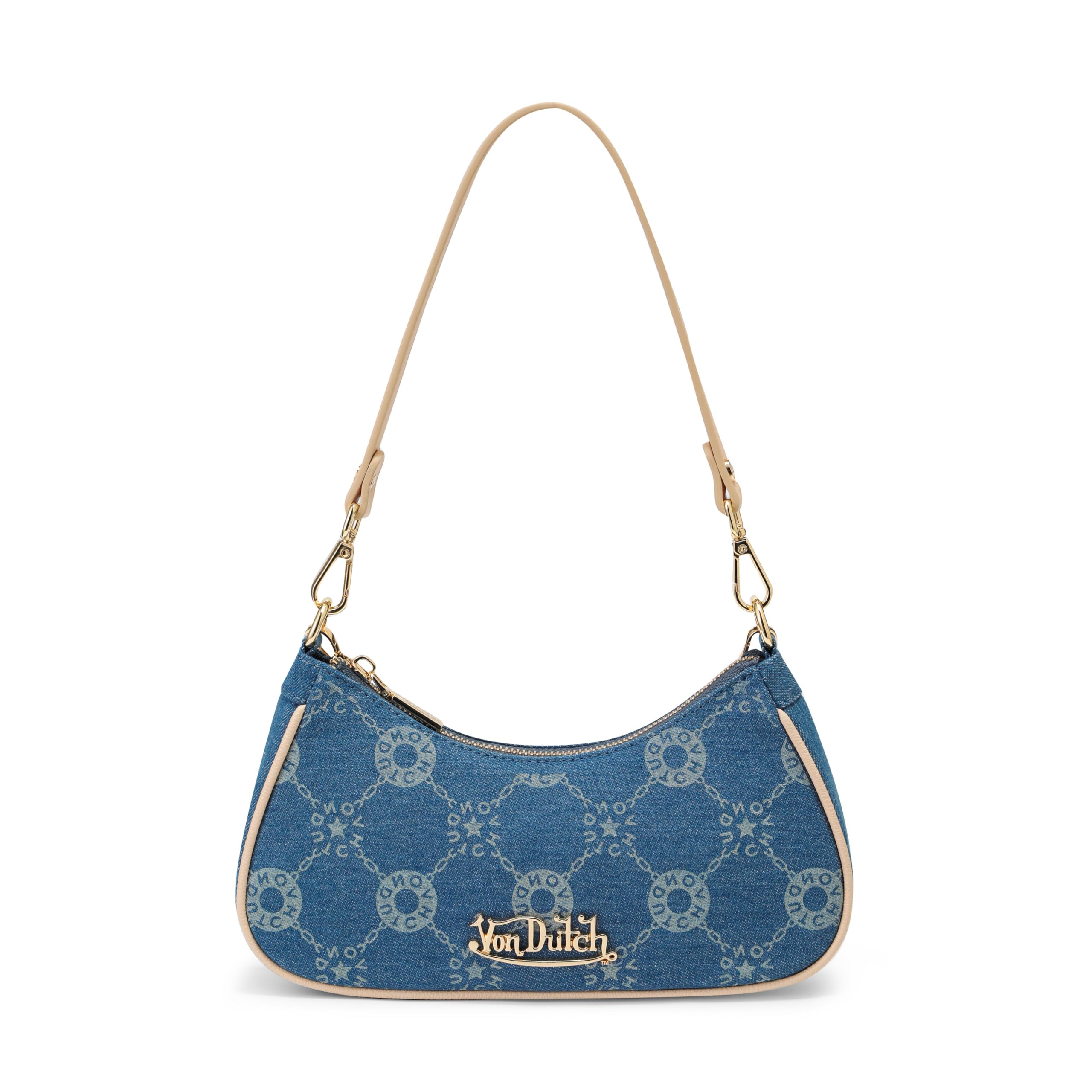Von Dutch Purse Shoulder Bag, Women's Shoulder Handbags Logo Print and Gold or Silver Chain with Wrench Charm