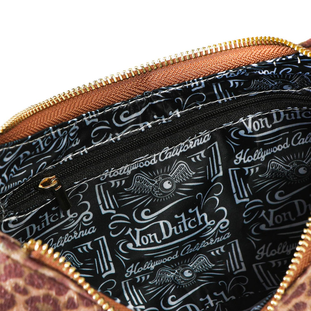 Von Dutch Purse Shoulder Bag, Women's Shoulder Handbags Logo Print and Gold or Silver Chain with Wrench Charm