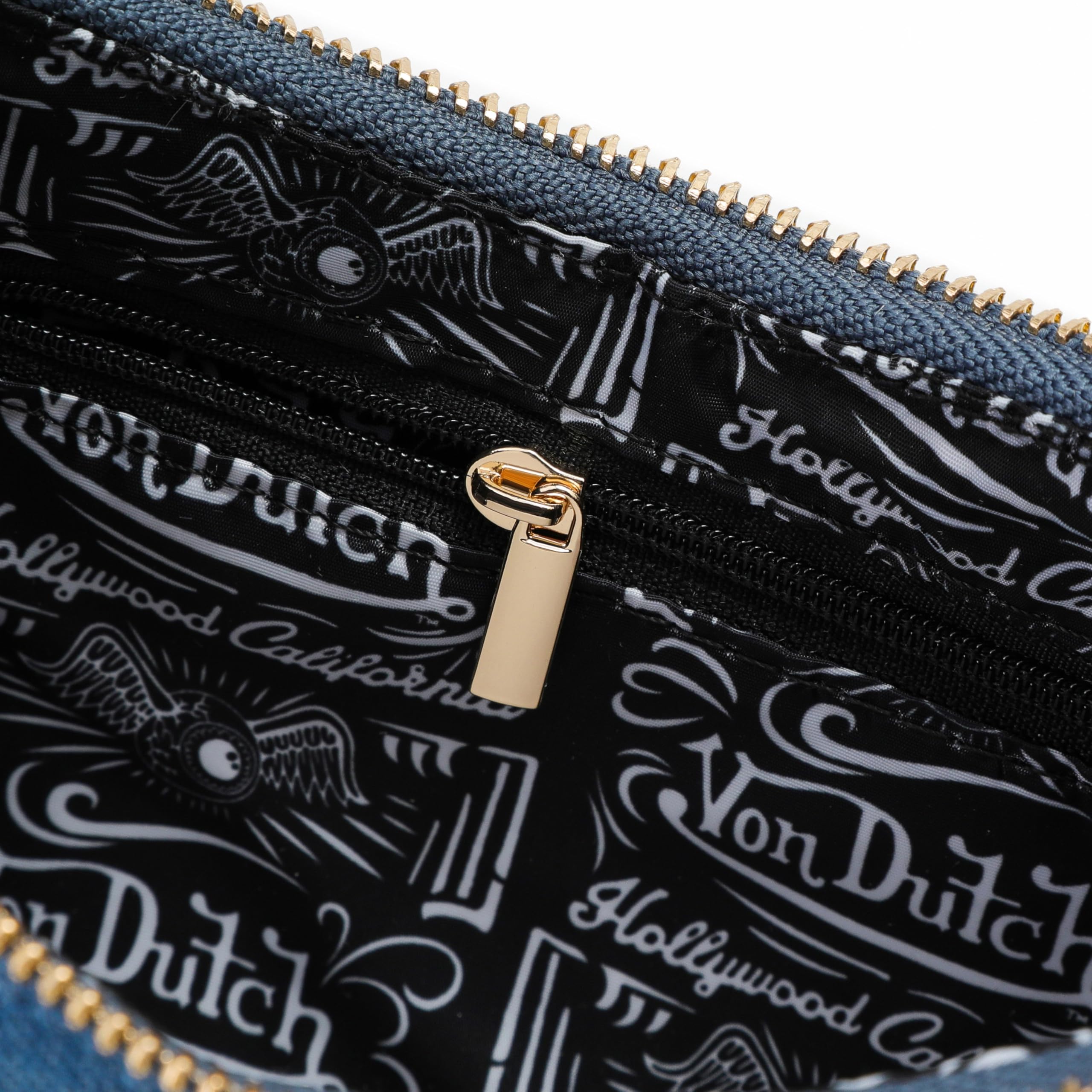 Von Dutch Purse Shoulder Bag, Women's Shoulder Handbags Logo Print and Gold or Silver Chain with Wrench Charm