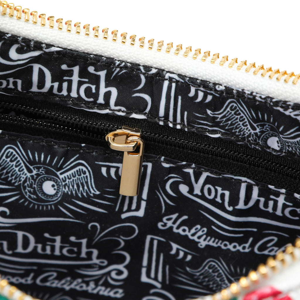 Von Dutch Purse Shoulder Bag, Women's Shoulder Handbags Logo Print and Gold or Silver Chain with Wrench Charm