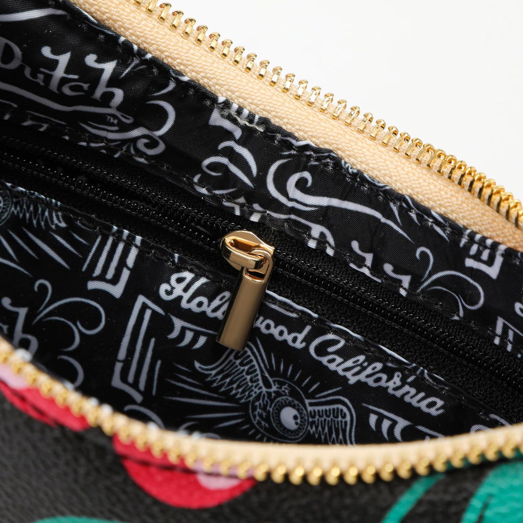 Von Dutch Purse Shoulder Bag, Women's Shoulder Handbags Logo Print and Gold or Silver Chain with Wrench Charm
